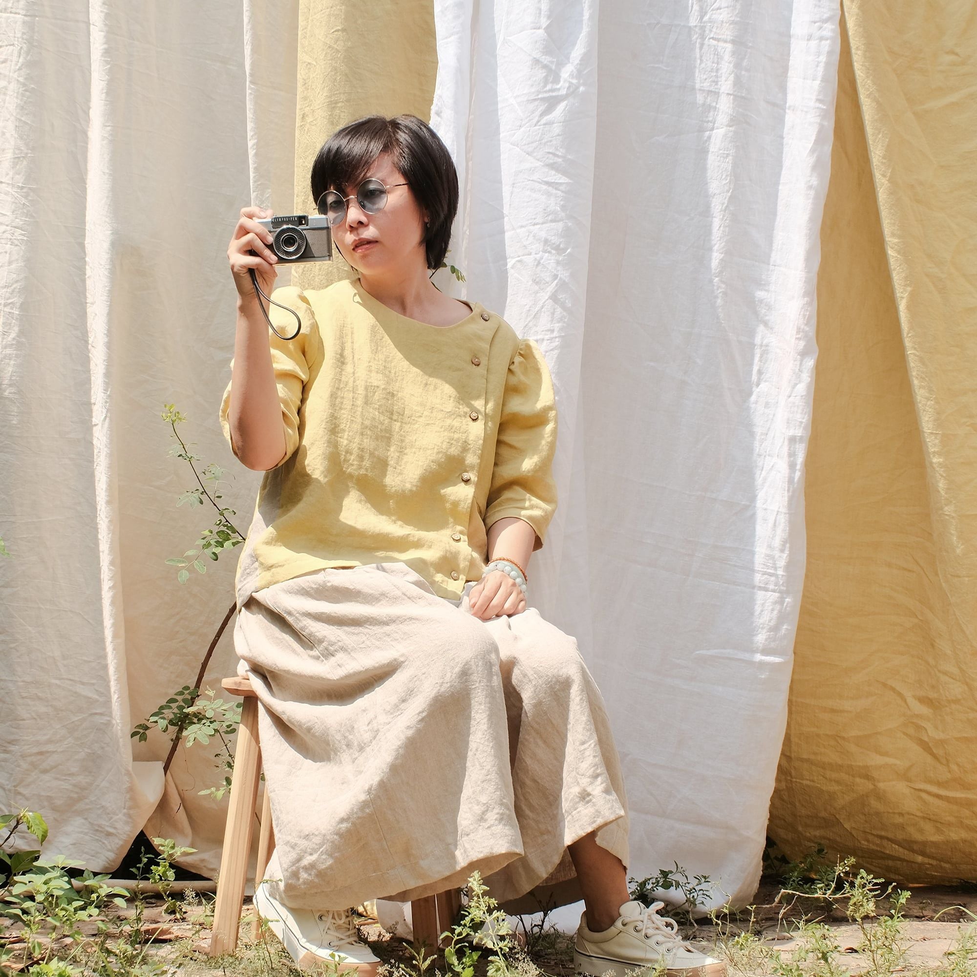  Quần váy | Sand grey European linen Culottes | CHOI SEWING 