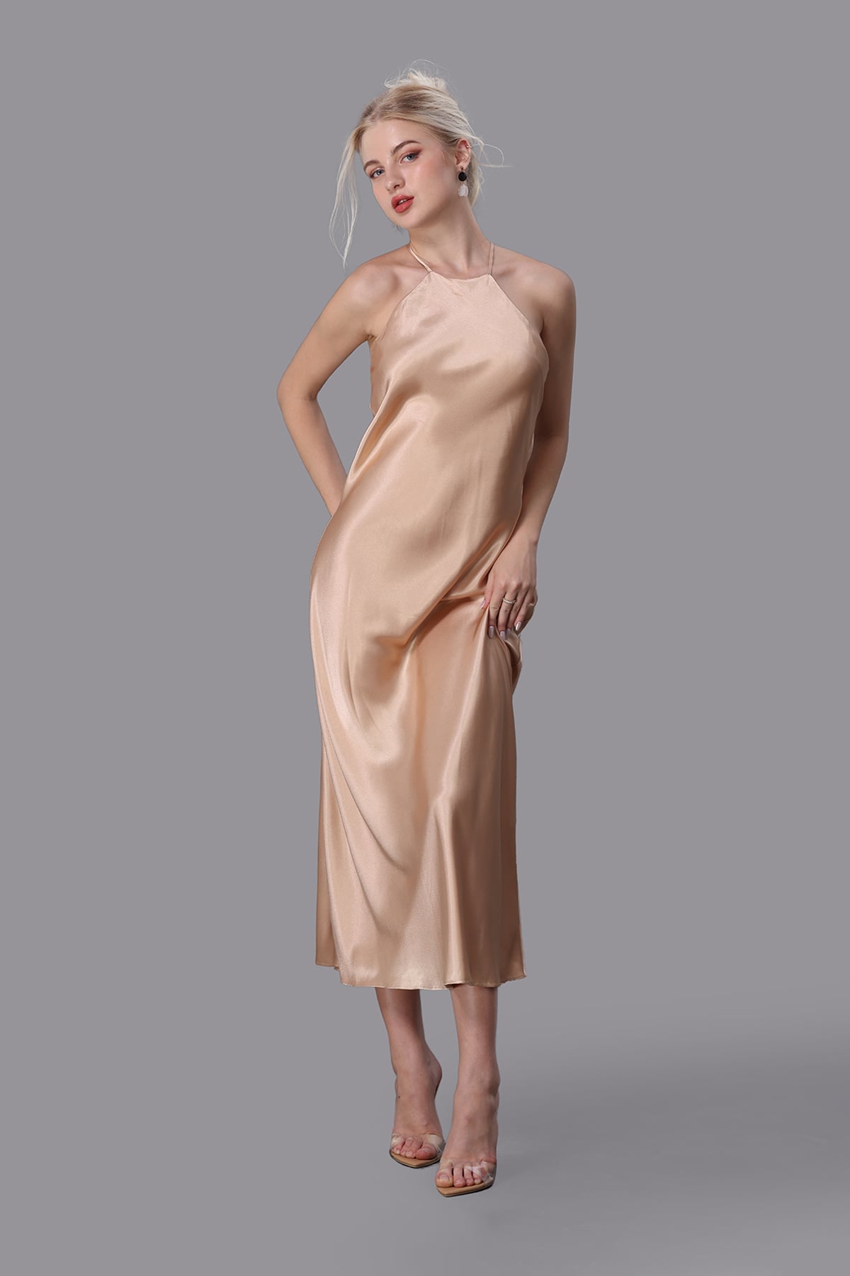 Đầm dài nữ vera satin trơn hai dây - v0677 Vera