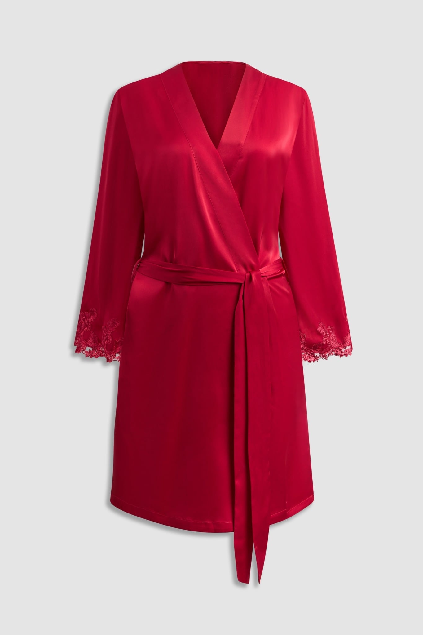 Áo khoác kimono nữ Vera satin trơn phối ren tay dài - V0735
