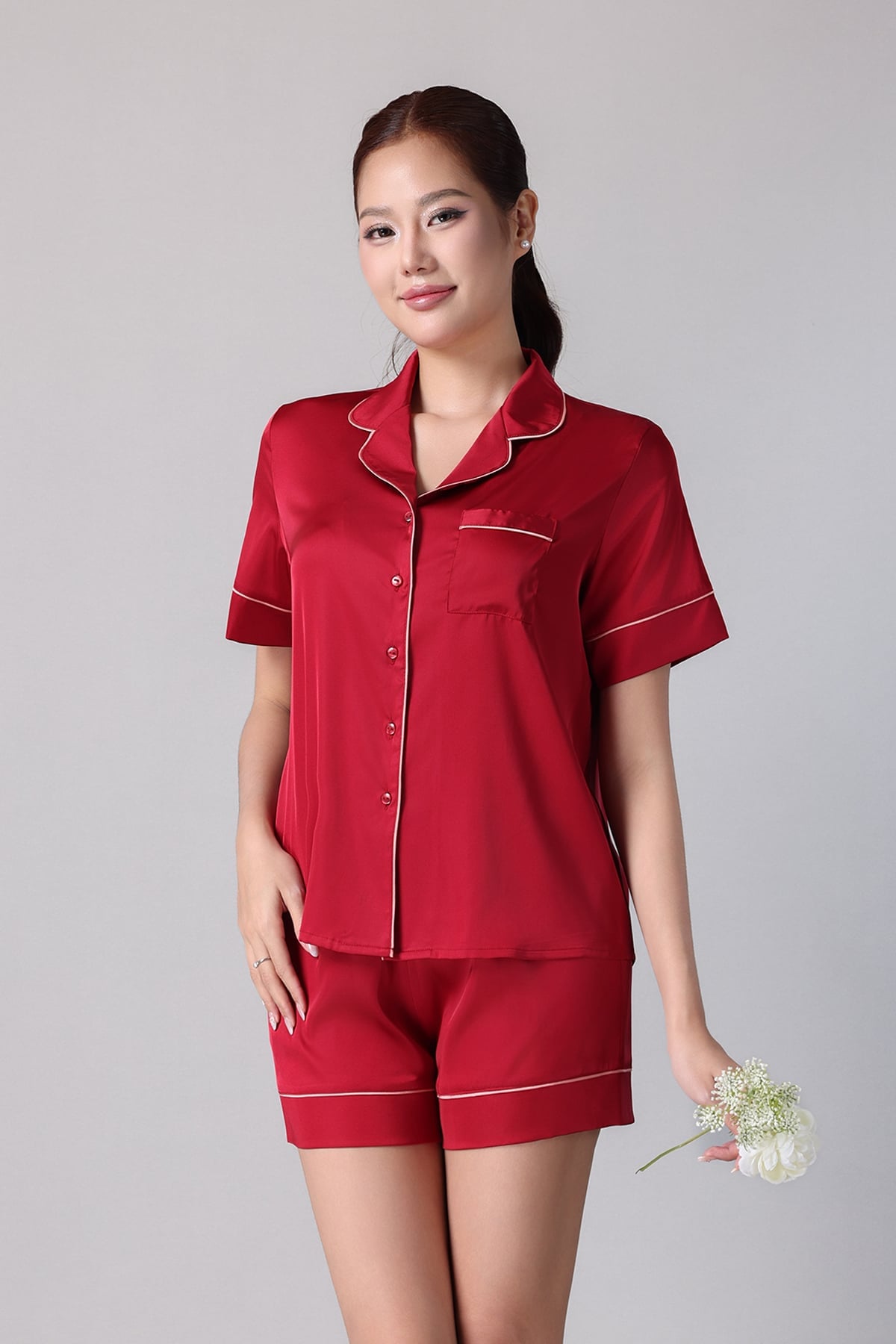 Bộ pijama ngắn nữ vera latin trơn tay ngắn - v0773