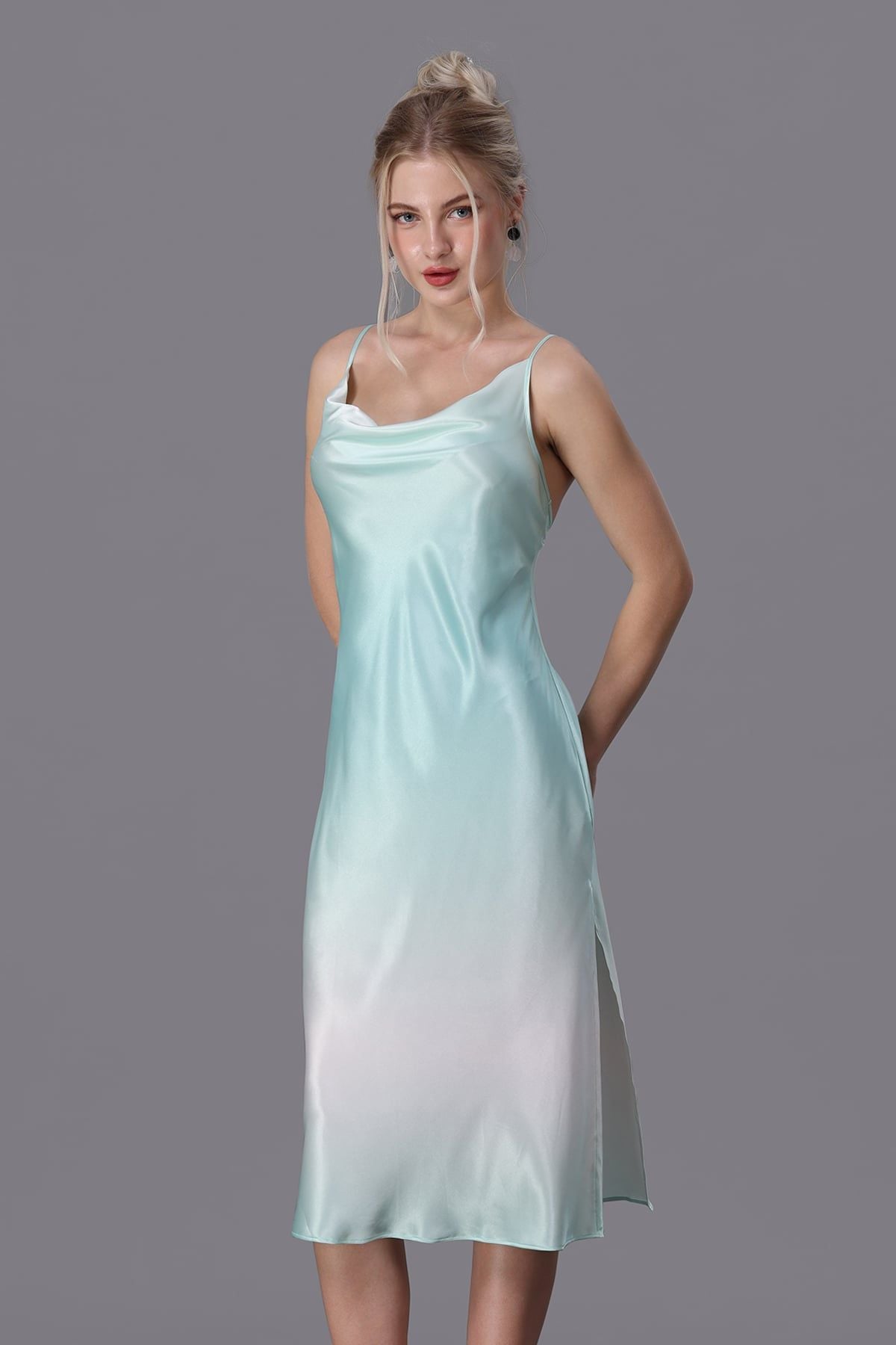 Đầm lửng nữ Vera satin in hai dây - V0663
