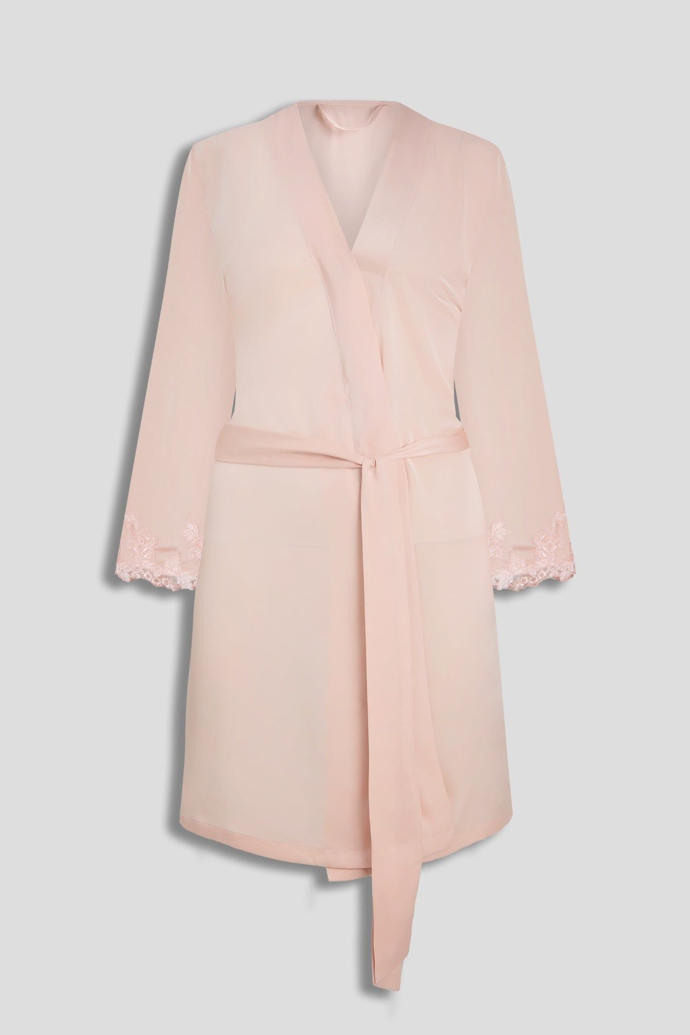 Áo khoác kimono nữ Vera satin trơn phối ren tay dài - V0735
