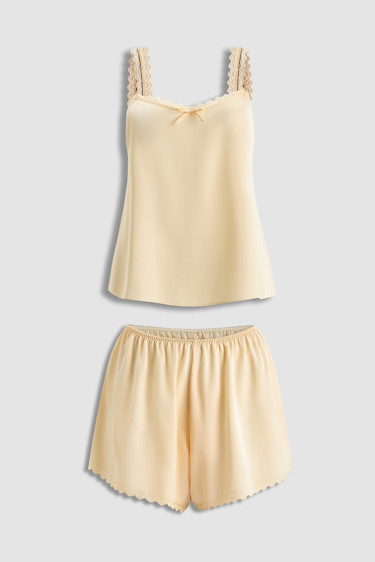 Bộ short nữ Vera satin trơn phối ren hai dây - V0799