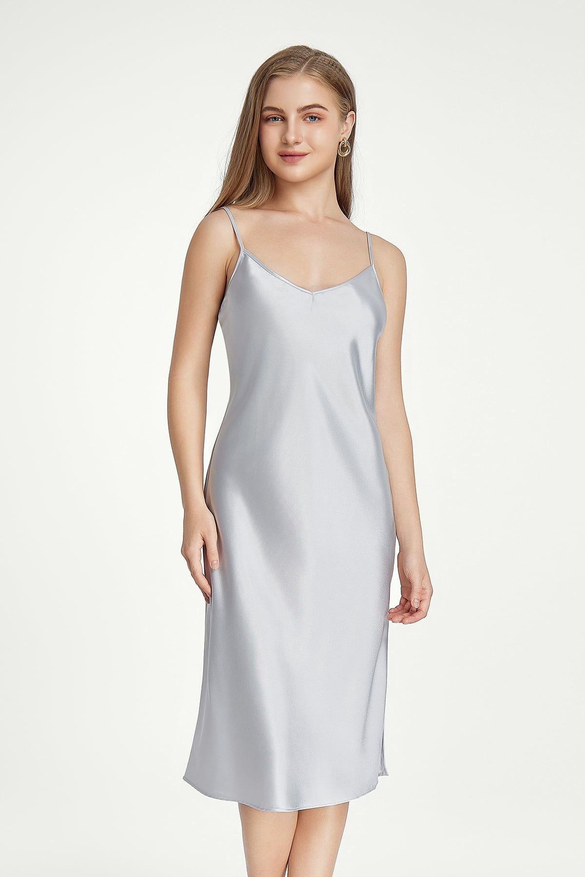 Đầm lửng nữ Vera Satin trơn - V0579