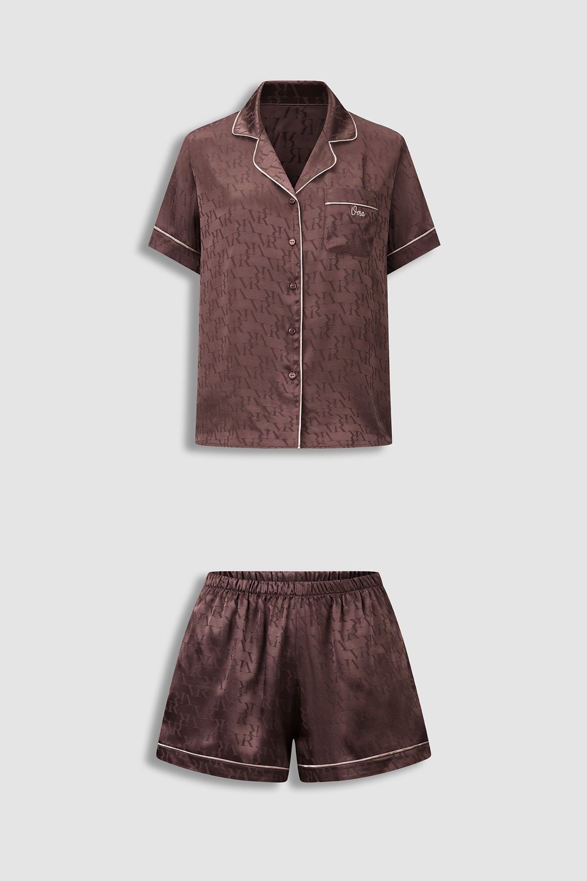 Bộ pijama ngắn Vera satin Jacquard tay ngắn - V0843