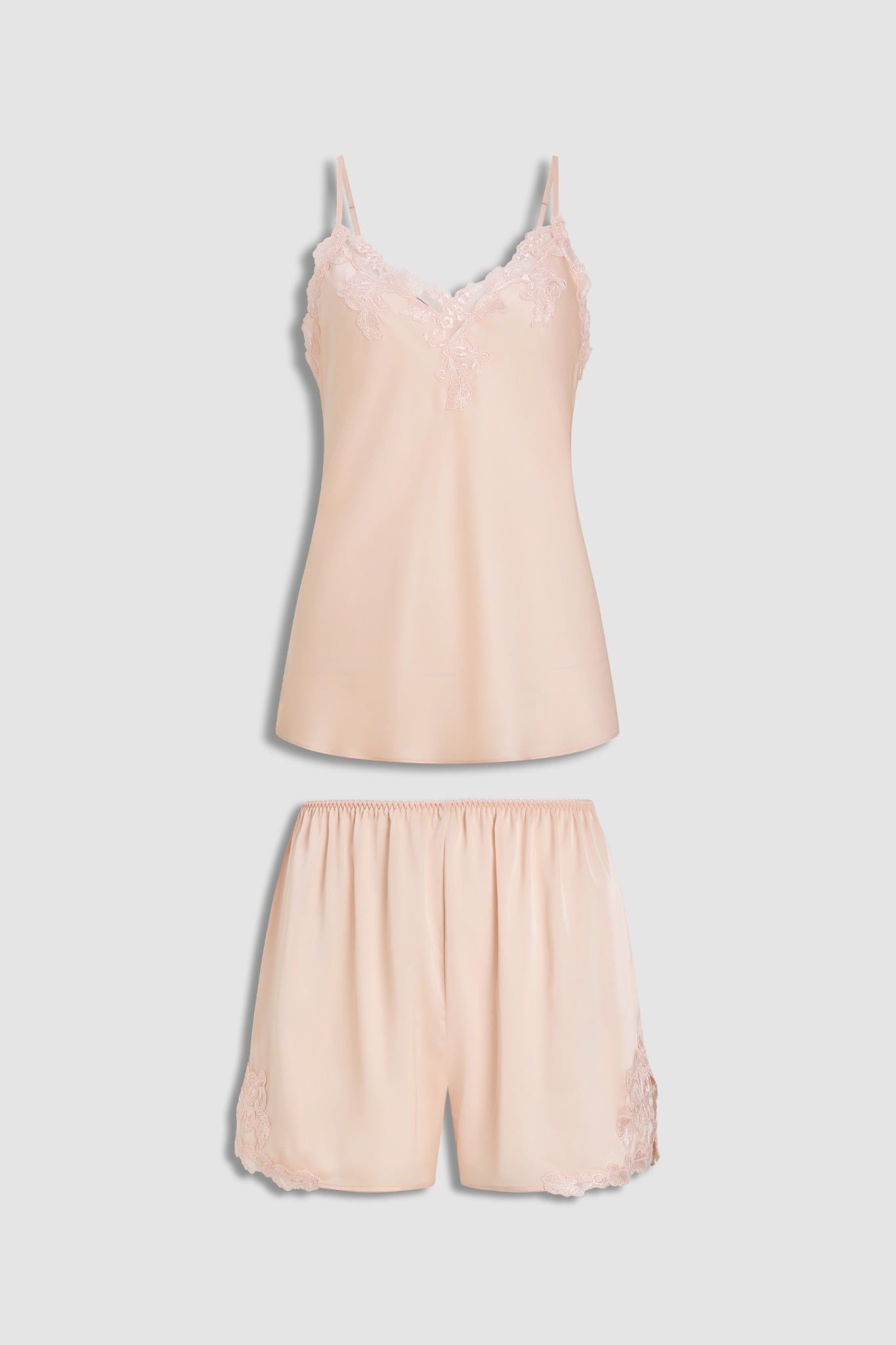 Bộ short nữ Vera satin trơn phối ren hai dây - V0738