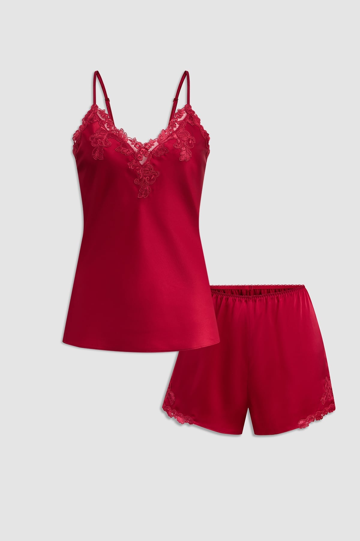 Bộ short nữ Vera satin trơn phối ren hai dây - V0738