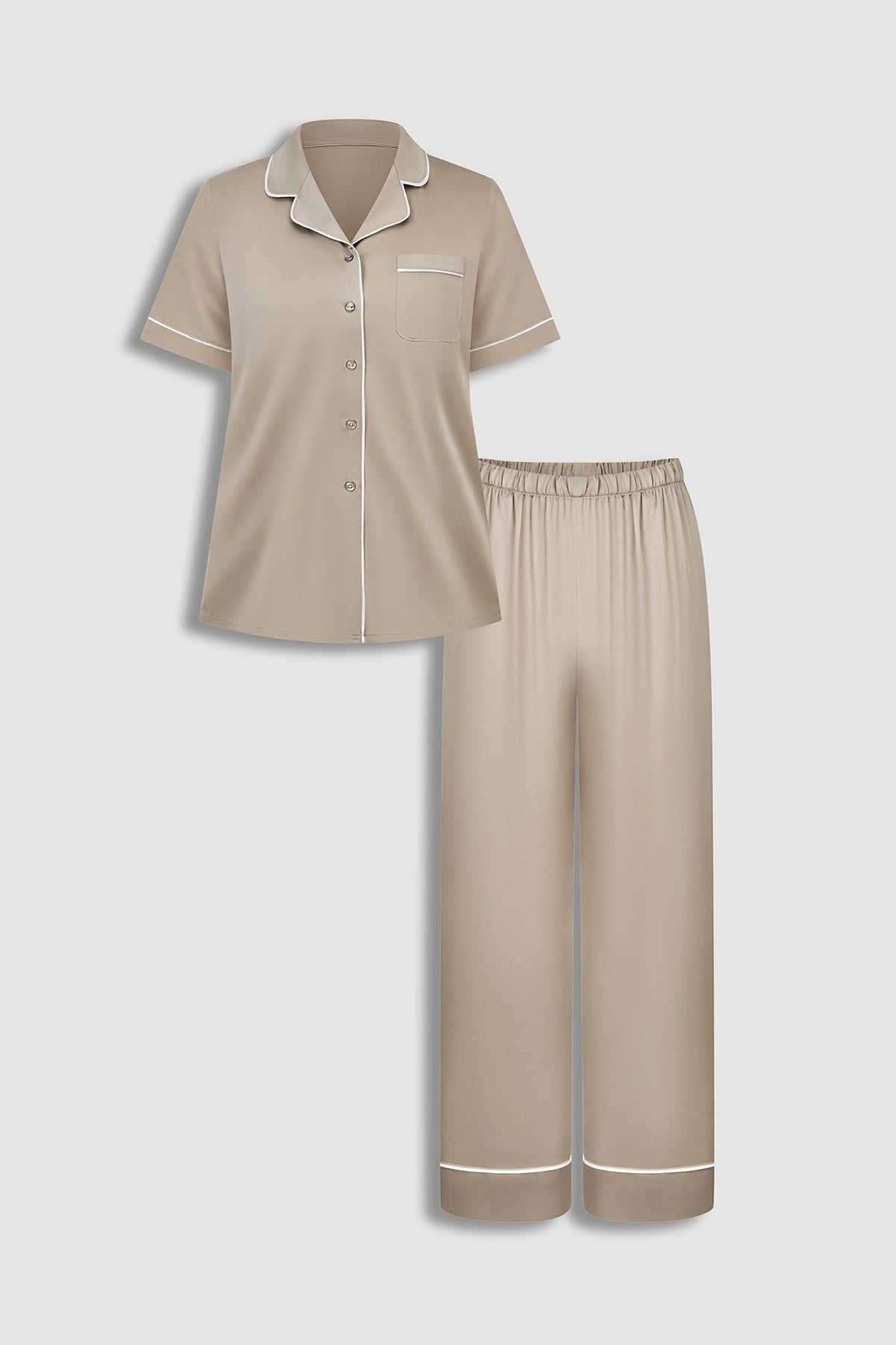 Bộ pijama dài nữ Vera satin trơn tay ngắn – V0892
