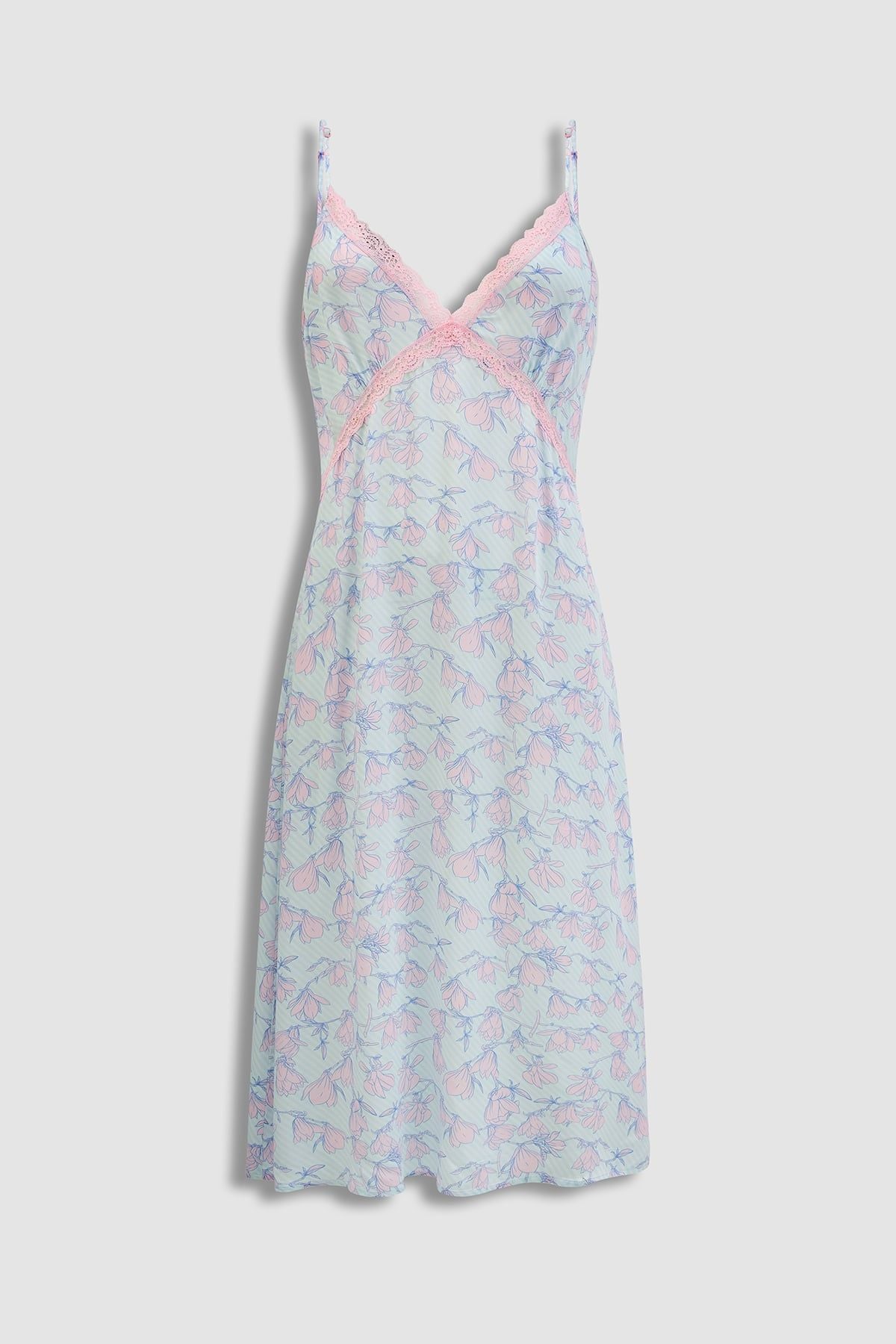 Đầm lửng nữ Vera rayon in phối ren hai dây – V0828