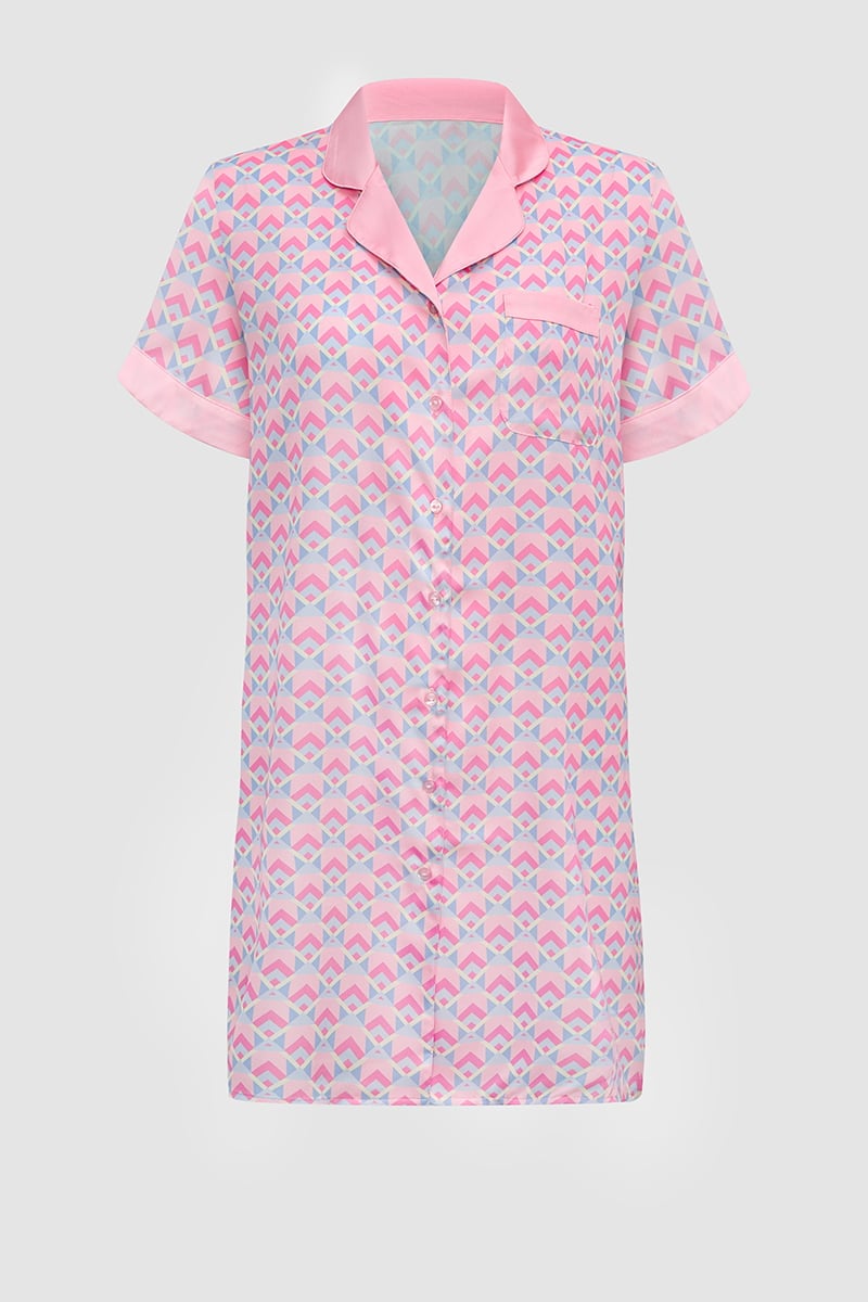 Đầm pijama nữ vera satin in tay ngắn - v0765 Vera