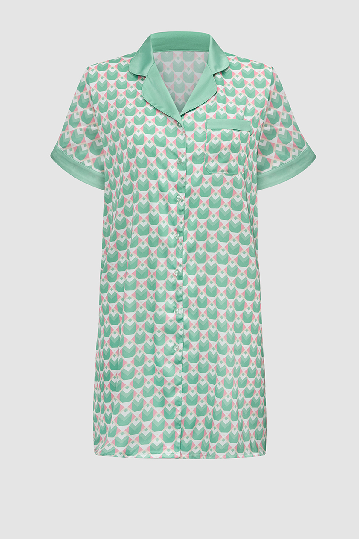 Đầm pijama nữ Vera satin in tay ngắn - V0765