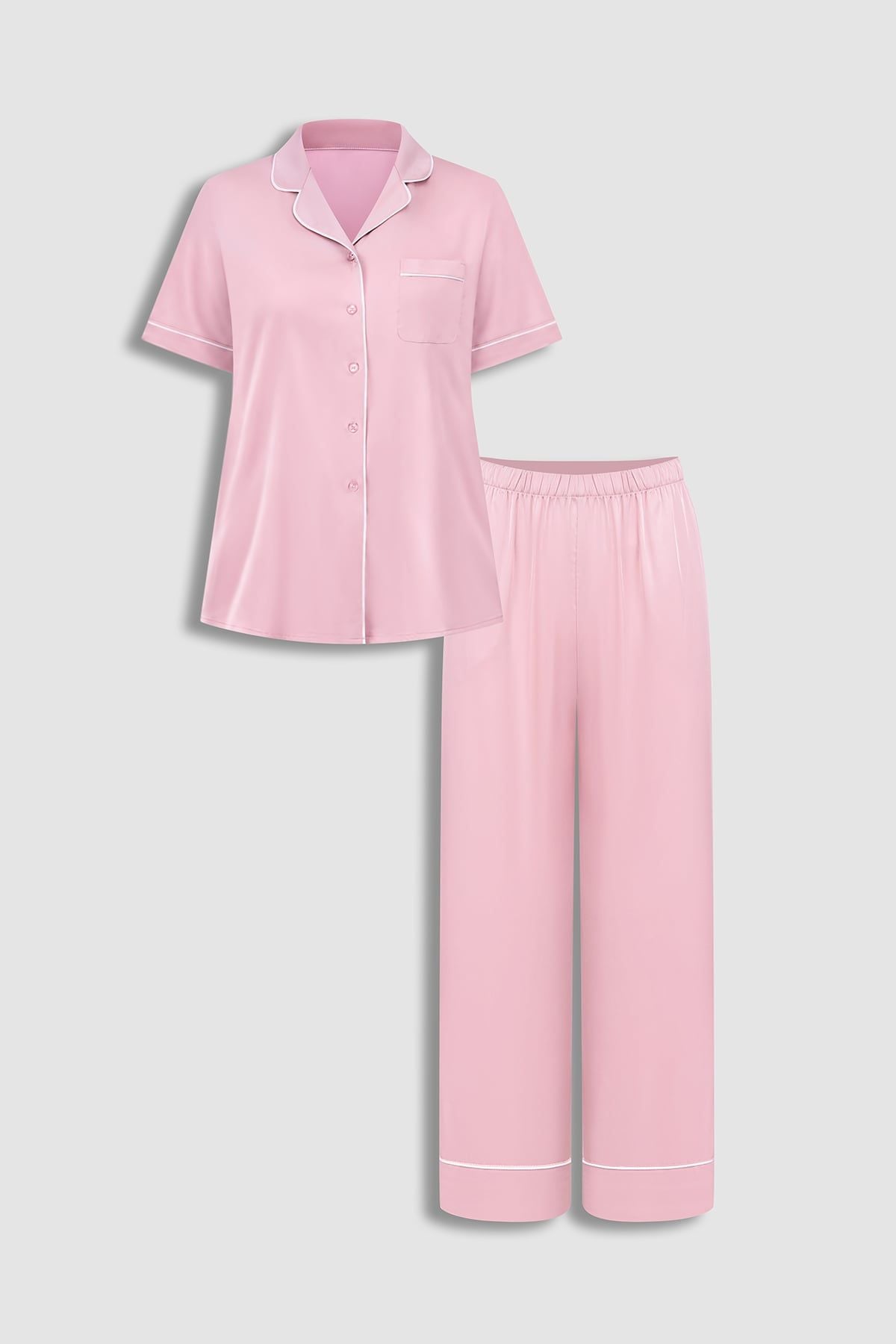 Bộ pijama dài nữ Vera satin trơn tay ngắn – V0892