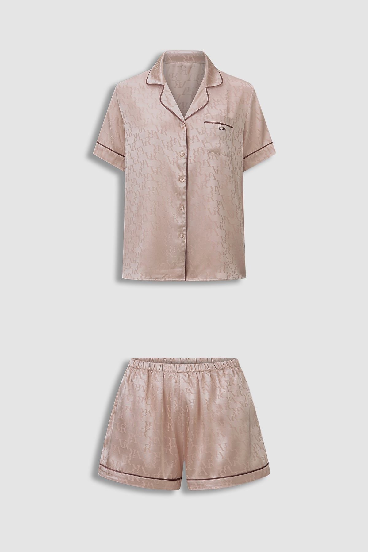 Bộ pijama ngắn Vera satin Jacquard tay ngắn - V0843