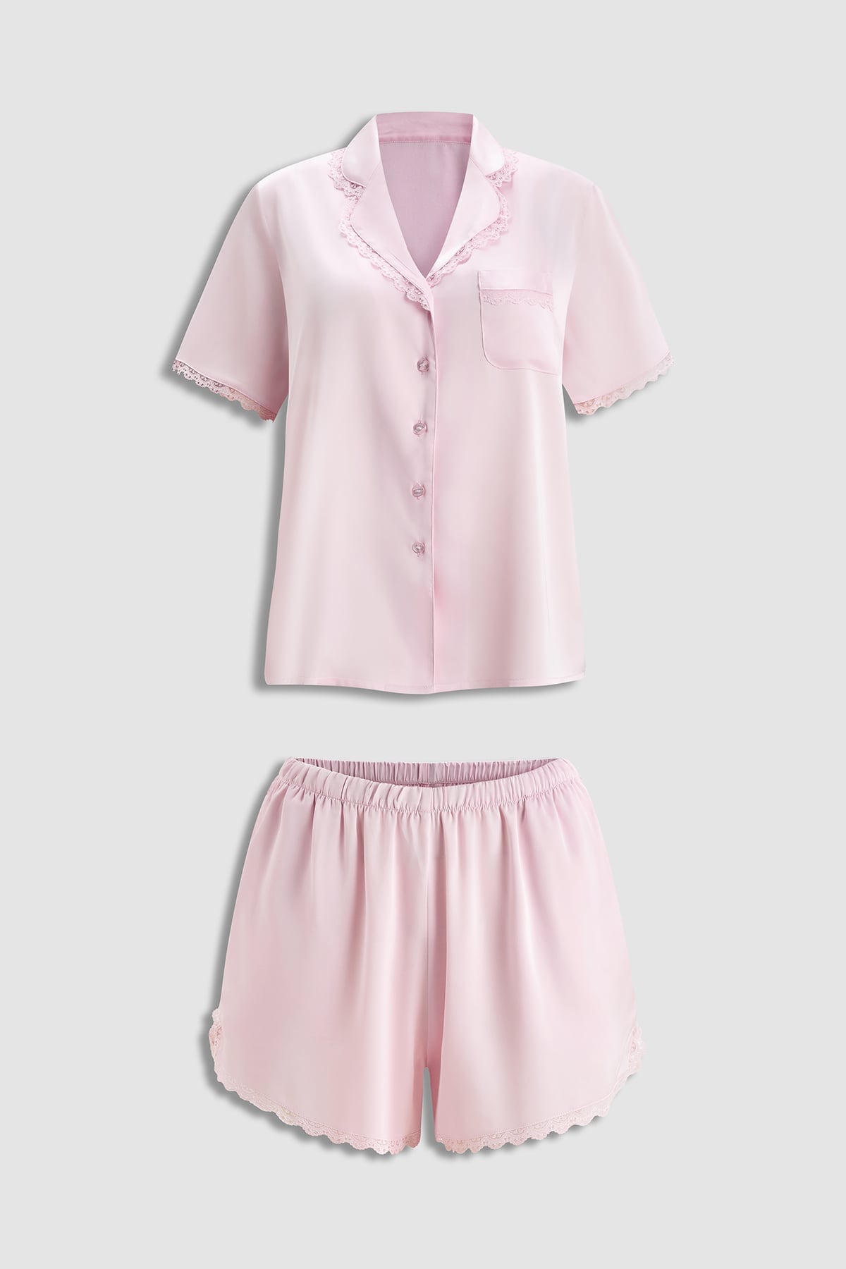 Bộ pijama ngắn nữ Vera satin trơn phối ren tay ngắn - V0801