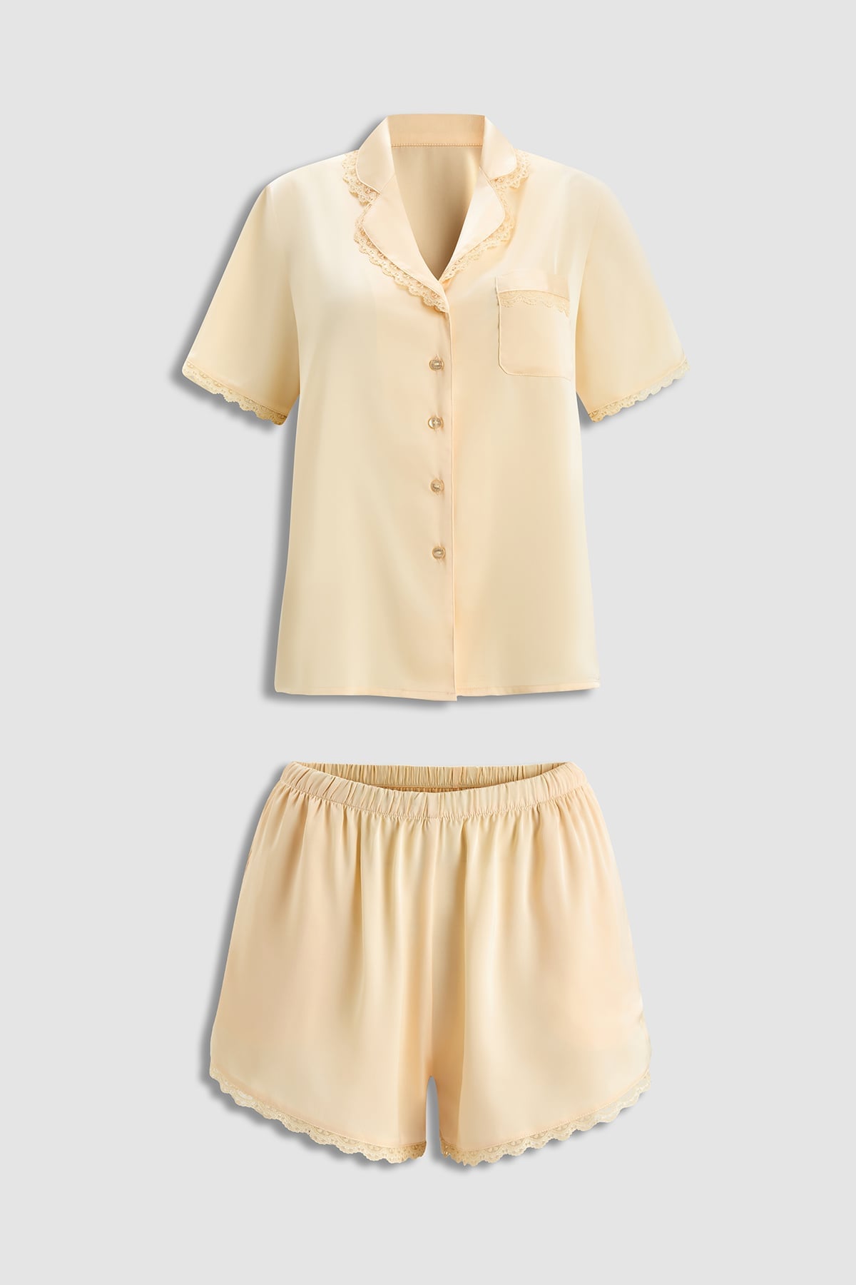 Bộ pijama ngắn nữ Vera satin trơn phối ren tay ngắn - V0801