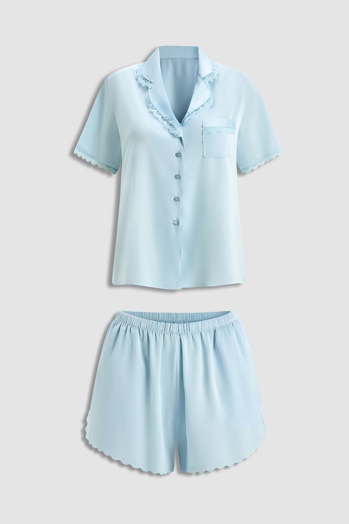 Bộ pijama ngắn nữ Vera satin trơn phối ren tay ngắn - V0801