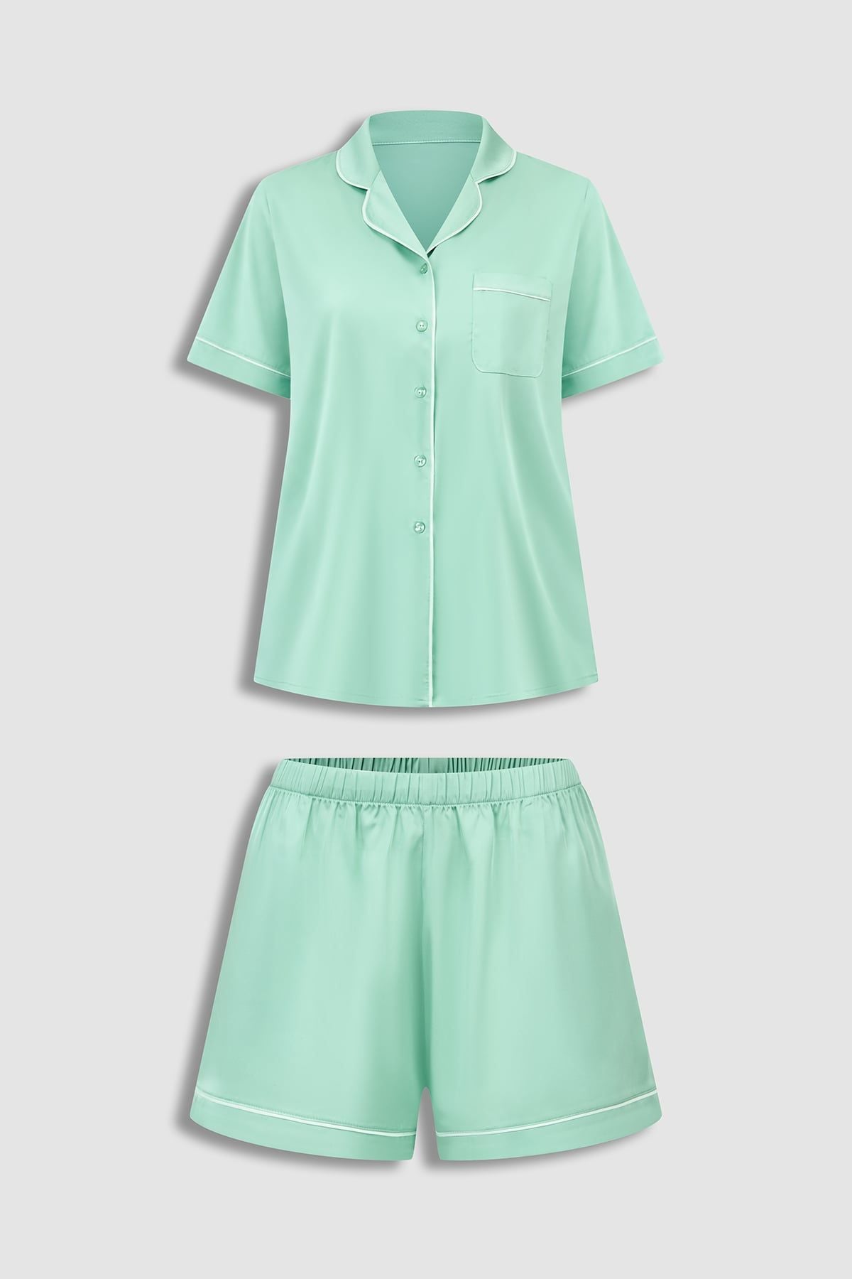 Bộ pijama ngắn nữ Vera satin trơn tay ngắn – V0891