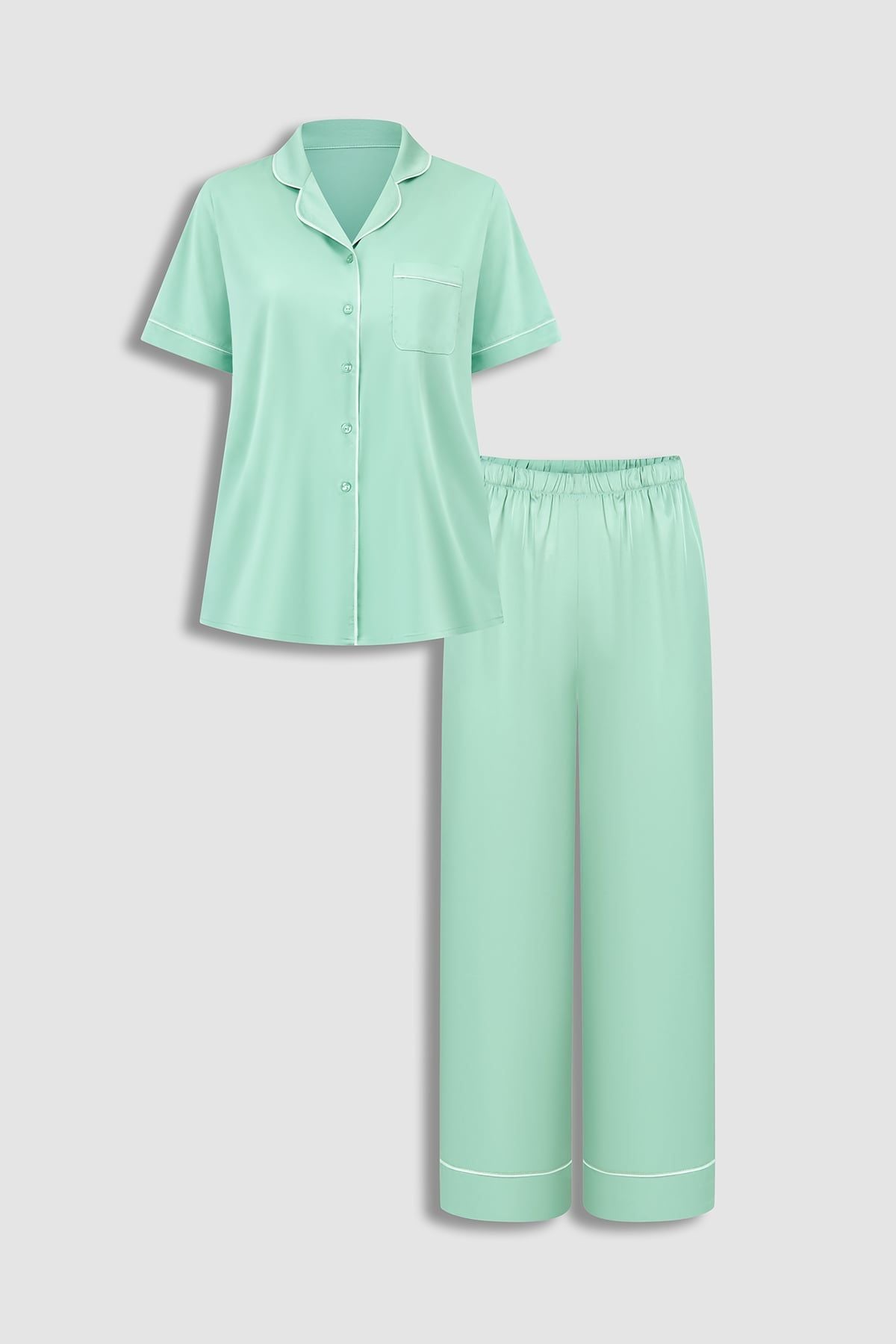 Bộ pijama dài nữ Vera satin trơn tay ngắn – V0892