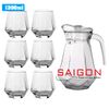 Deli EH1028/L7 - Bộ 06 Ly + Bình Nước Thủy Tinh Deli Pitcher 1300ml | Chặt Góc