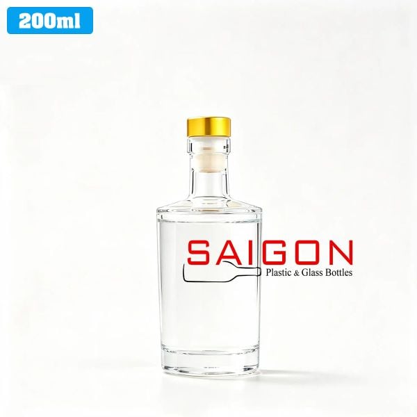 Chai tròn vai ngang 200ml | Chai thủy tinh nút nhấn