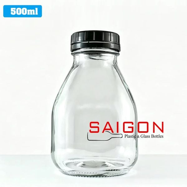 Chai Vuông Lùn 500ml | Chai thủy tinh nắp nhựa