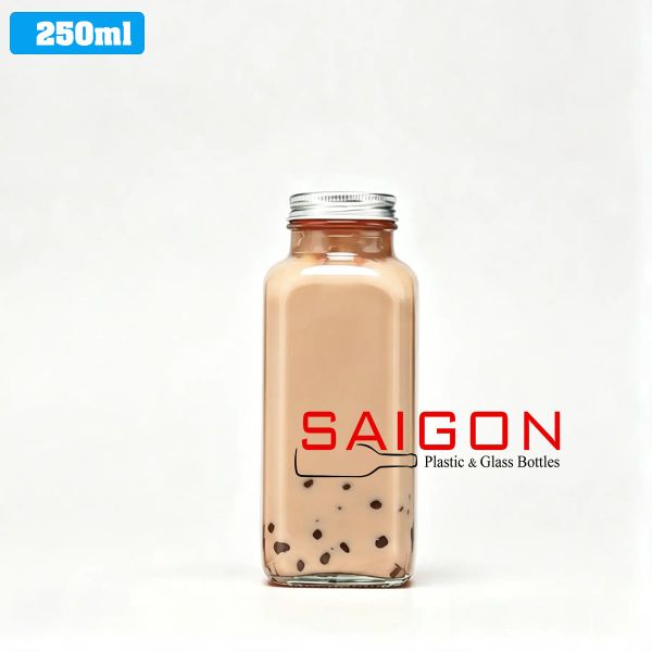 Chai Vuông Bát Giác 250ml  | Chai thủy tinh nắp nhôm