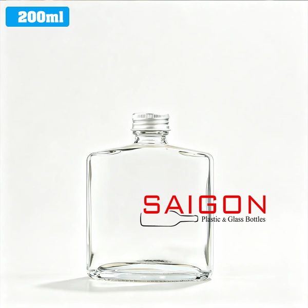 Chai Vuông Dẹp 200ml | Chai thủy tinh nắp nhôm