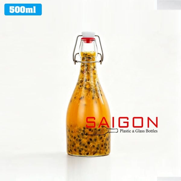 Chai Gài Bầu Lùn 500ml | Chai thủy tinh nắp gài