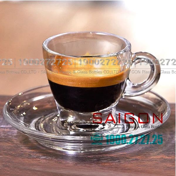 Ocean ( P02442 + P02472 ) - Bộ Tách Thủy Tinh Ocean Caffe  Espresso 70ml ( Đĩa + Tách ) | Nhập Khẩu Thái Lan