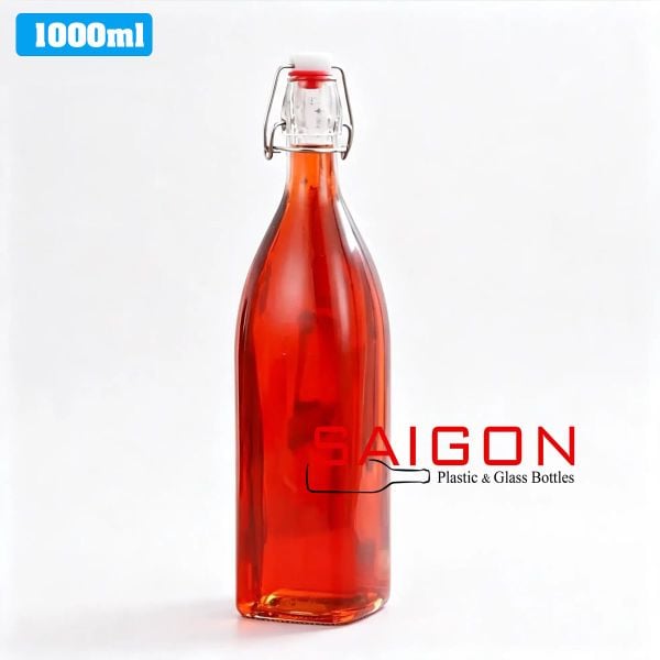Chai Gài Vuông 1000ml | Chai thủy tinh nắp gài