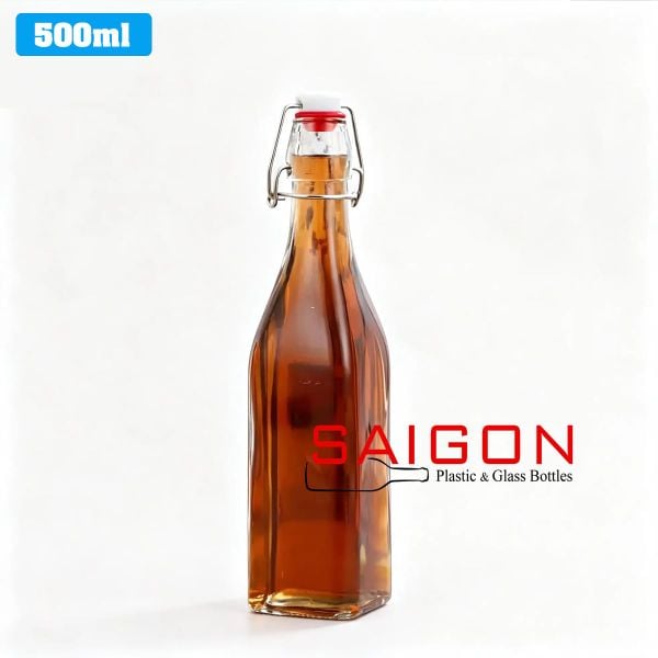 Chai Gài Vuông 500ml | Chai thủy tinh nắp gài