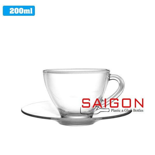 Ocean ( P00671+ P00640 ) - Bộ Tách Thủy Tinh Ocean Cosmo Tea Cup 200ml ( Đĩa + Tách ) | Nhập Khẩu Thái Lan