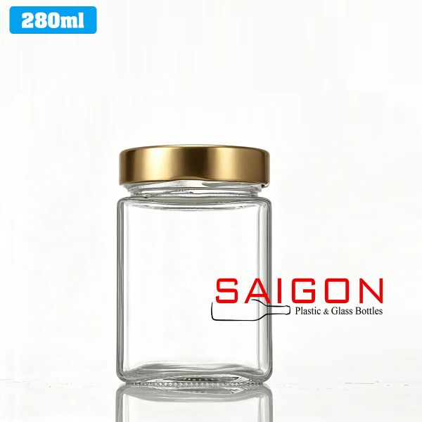 Hũ Vuông 280ml Nắp Thiếc Dày P63 | Hũ Thủy Tinh Nắp Thiếc