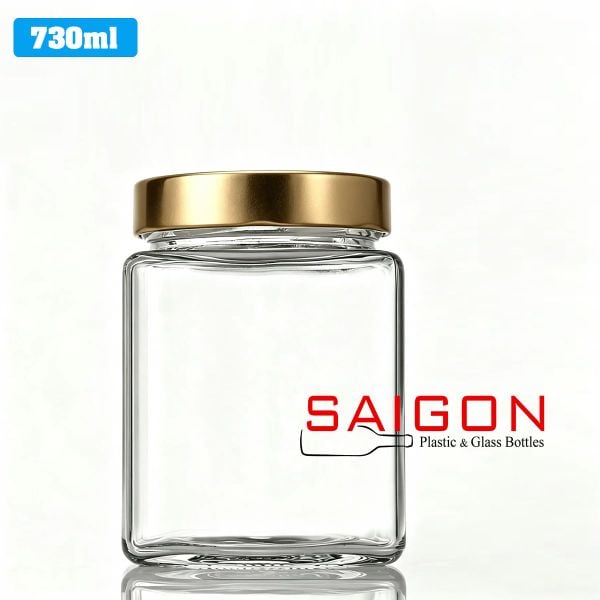 Hũ Vuông 730ml Nắp Thiếc Dày P82 | Hũ Thủy Tinh Nắp Thiếc