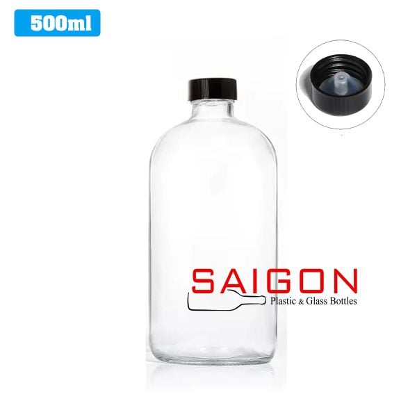 Chai Boston Trắng 500ml  | Chai thủy tinh nắp nhựa