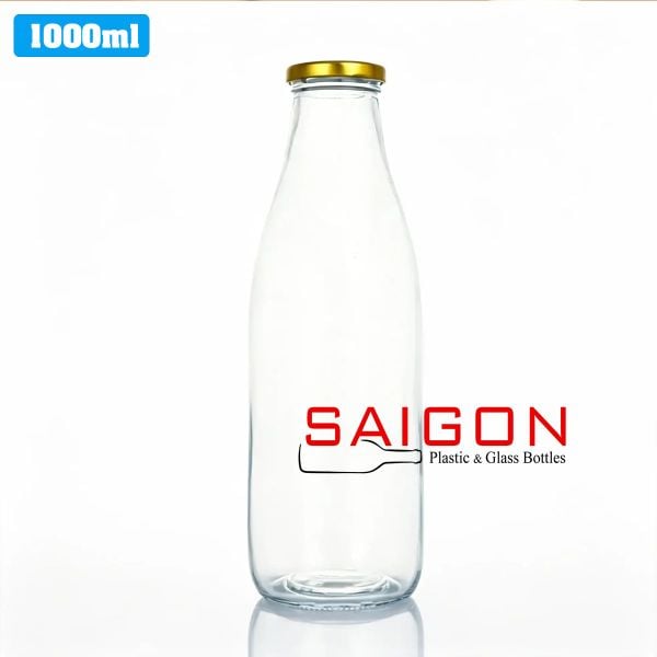 Chai Sữa Tròn 1000ml | Chai thủy tinh nắp thiếc