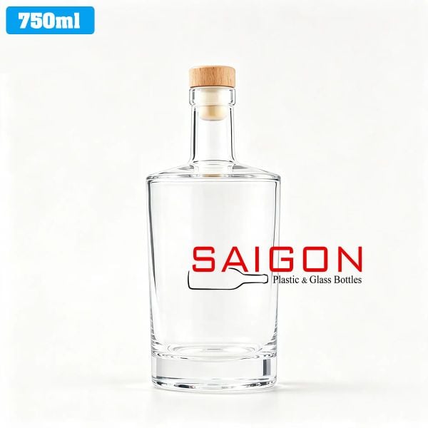 Chai tròn vai ngang 750ml | Chai thủy tinh nút nhấn