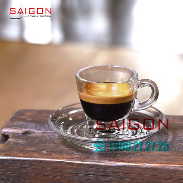 Ocean ( P02442 + P02472 ) - Bộ Tách Thủy Tinh Ocean Caffe  Espresso 70ml ( Đĩa + Tách ) | Nhập Khẩu Thái Lan