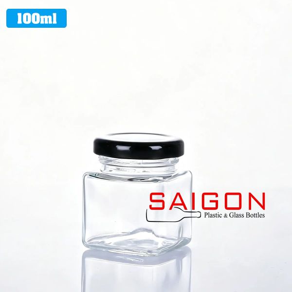 Hũ Vuông 100ml | Hũ Thủy Tinh Nắp Thiếc
