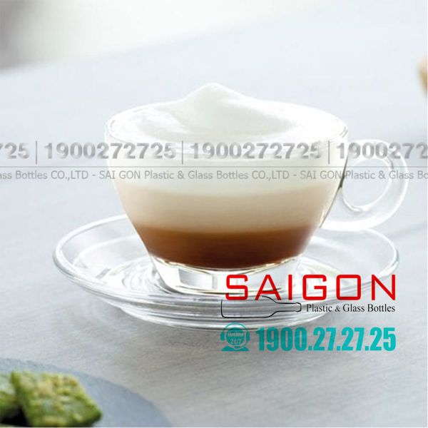 Ocean ( P02443 + P02471 ) - Bộ Tách Thủy Tinh Caffe Latte 260ml ( Đĩa + Tách ) | Nhập Khẩu Thái Lan
