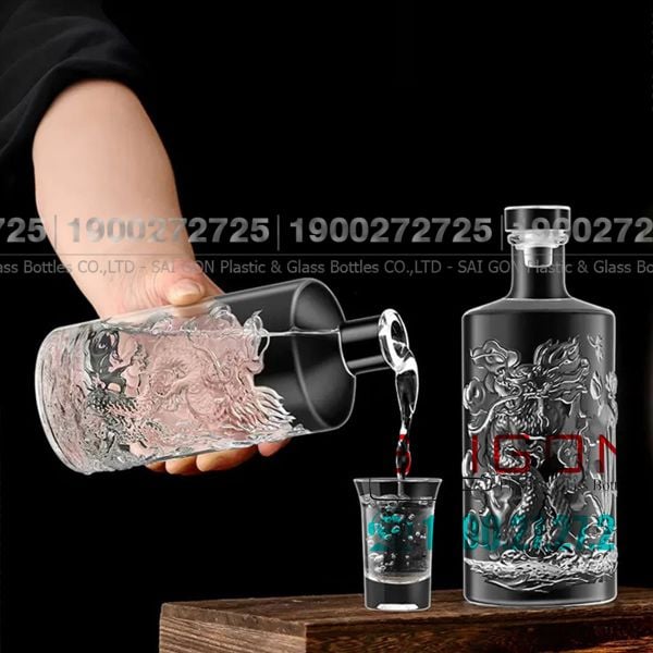 Bình Chiết Rượu , Bình Ngâm Rượu Rồng 500ml | Nắp Thủy Tinh Cao Su