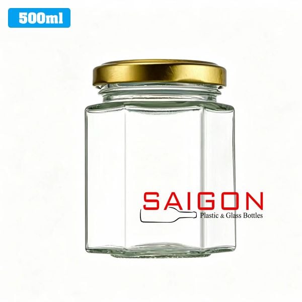 Hũ Lục Giác 500ml | Hũ Thủy Tinh Nắp Thiếc