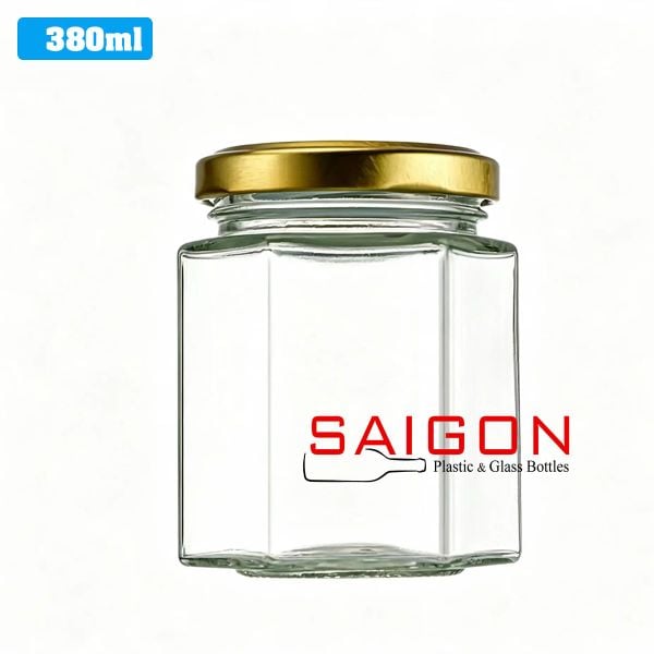 Hũ Lục Giác 380ml | Hũ Thủy Tinh Nắp Thiếc