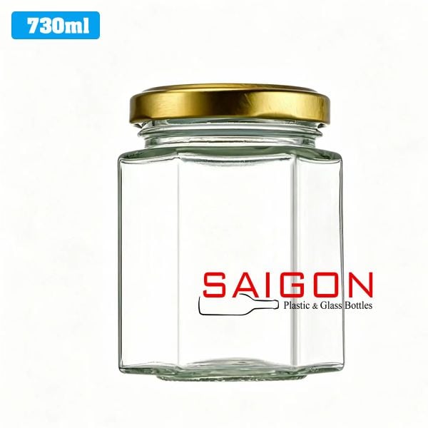 Hũ Lục Giác 730ml | Hũ Thủy Tinh Nắp Thiếc