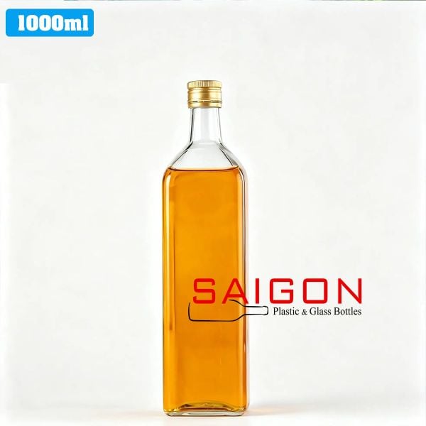 Chai Vuông 1000ml | Chai thủy tinh nắp nhôm