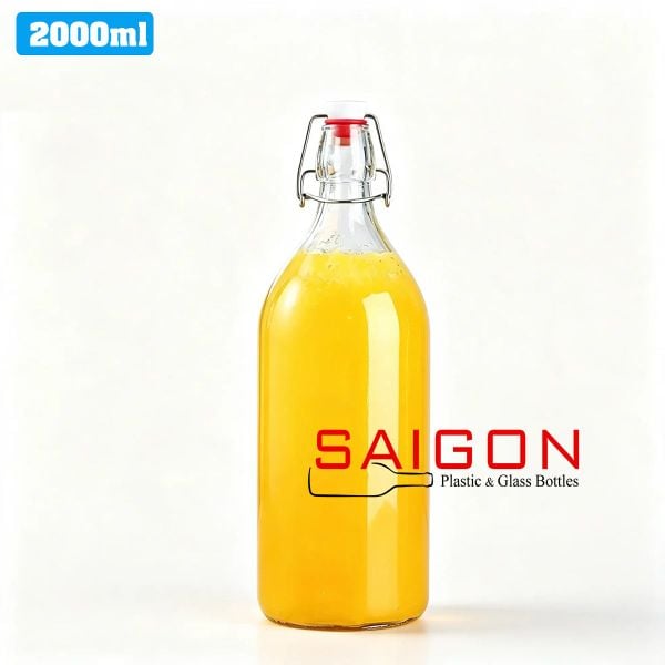 Chai Gài Tròn 2000ml | Chai thủy tinh nắp gài
