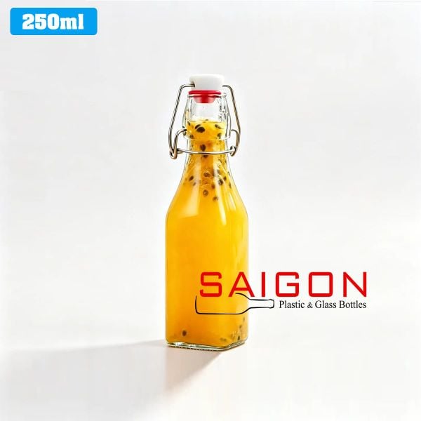Chai Gài Vuông 250ml | Chai thủy tinh nắp gài