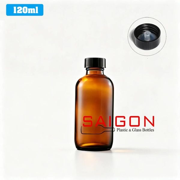 Chai Boston Hỗ Phách 120ml  | Chai thủy tinh nắp nhựa