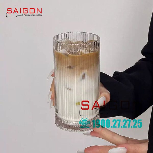 INS GS-814T - Ly Thủy Tinh Sọc INS Stripes Mark Hight Ball Glass 450ml | Thủy Tinh Cao Cấp