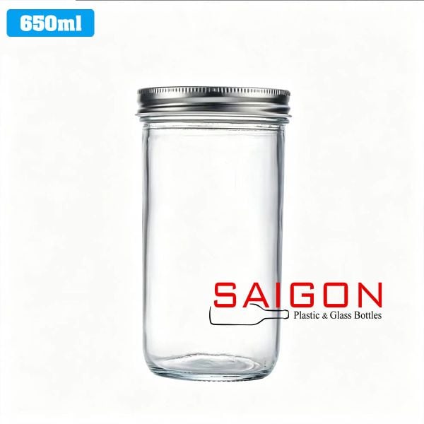 Hũ Đáy Nhỏ 650ml Nắp Nhôm P82 | Hũ Thủy Tinh Nắp Nhôm